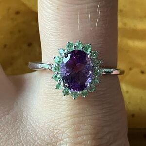 Moroccan Amethyst Tsavorite Garnet Sterling Silver Halo Ring Size 10